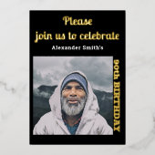 Invitation En Aluminium Photo 90th Birthday Black Gold (Recto)