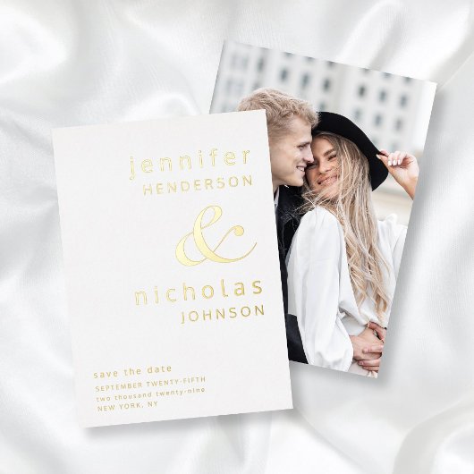 Invitation En Aluminium Photo Ampersand Moderne Enregistrer La Date Gold