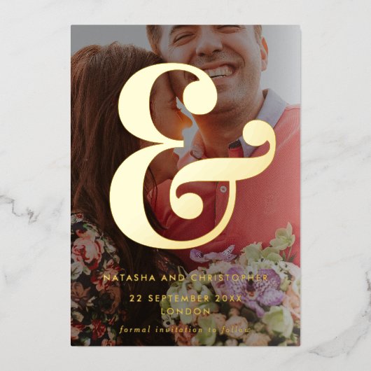 Invitation En Aluminium Photo Ampersand Vellum Overlay Style Enregistrer l (Recto)