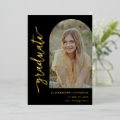 Invitation En Aluminium Photo Arc moderne Elégant Gold Script Graduation (Debout devant)