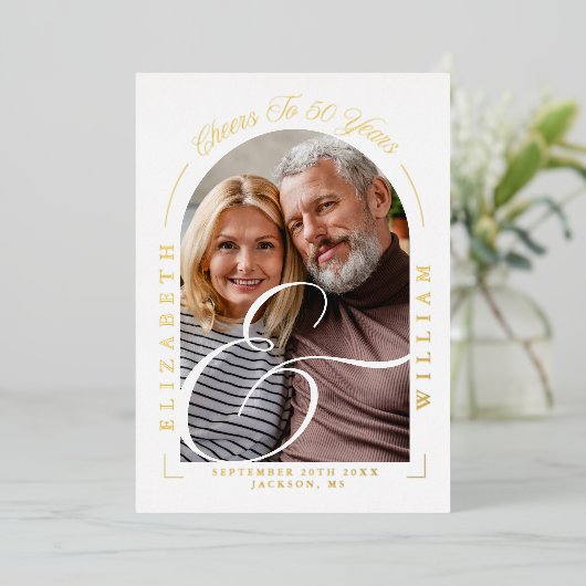 Invitation En Aluminium Photo Arch Calligraphie 50e anniversaire de Mariag (Debout devant)