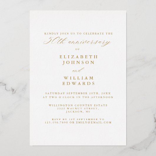 Invitation En Aluminium Photo Arch Calligraphie 50e anniversaire de Mariag (Verso)