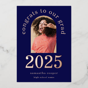 Invitation En Aluminium Photo Arch de Grad 2025 Rose de la marine Gold Foi
