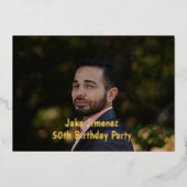 Invitation En Aluminium Photo Black 50th Surprise Birthday Gold (Recto)