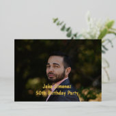 Invitation En Aluminium Photo Black 50th Surprise Birthday Gold (Debout devant)