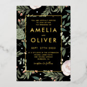 Invitation En Aluminium Photo Black Blush Floral Mariage Gold Foil (Recto)