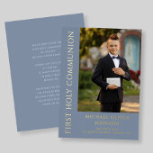 Invitation En Aluminium Photo Bleue Moderne Garçon Première Communion Sain