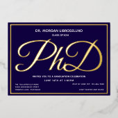 Invitation En Aluminium Photo Blue Gold Doctorat (Recto)