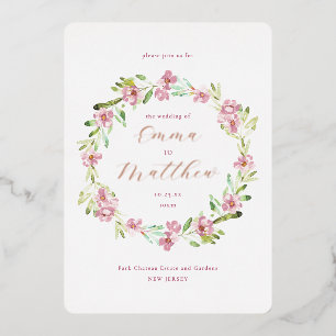 Invitation En Aluminium Photo Blush Pink Botanical Wreath Mariage