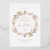 Invitation En Aluminium Photo Blush Pink Botanical Wreath Mariage (Recto)