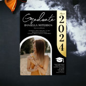 Invitation En Aluminium Photo bold 2024 or arc graduation noire