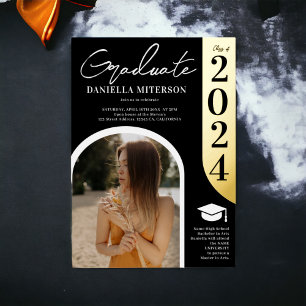 Invitation En Aluminium Photo bold 2024 or arc graduation noire