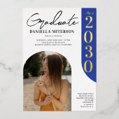 Invitation En Aluminium Photo bold or arc royal bleu graduation (Recto)