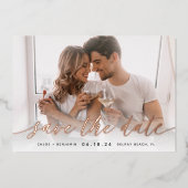 Invitation En Aluminium Photo calligraphie intemporelle Enregistrer la dat (Recto)