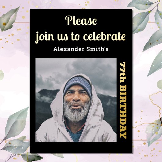 Invitation En Aluminium Photo Chaque année Anniversaire Black Gold