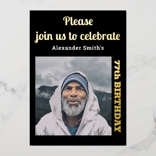 Invitation En Aluminium Photo Chaque année Anniversaire Black Gold (Recto)