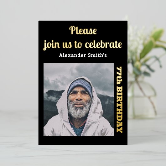 Invitation En Aluminium Photo Chaque année Anniversaire Black Gold (Debout devant)