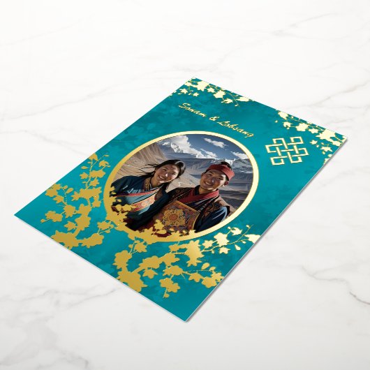 Invitation En Aluminium Photo Cherry Blossom Mariage tibétain (Rotation)