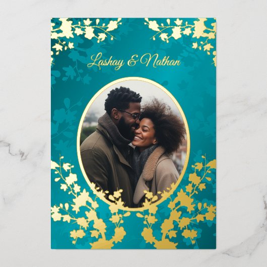 Invitation En Aluminium Photo Cherry Blossom Mariage Turquoise (Recto)