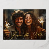 Invitation En Aluminium Photo Classique Blanc L'Or Mariage Enregistrer La  (Recto)