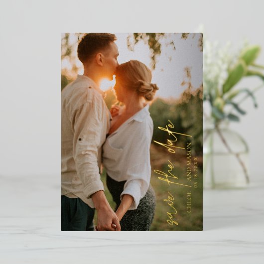 Invitation En Aluminium Photo classique Mariage élégant Enregistrer la dat (Debout devant)