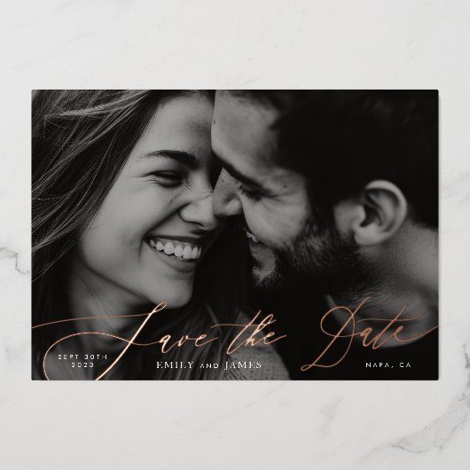 Invitation En Aluminium Photo Classique Marine L'Or Mariage Enregistrer La (Recto)