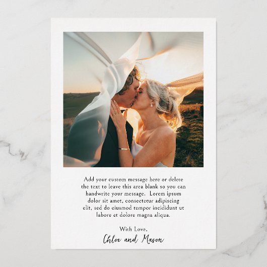 Invitation En Aluminium Photo classique Merci de mariage élégant (Verso)