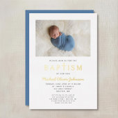 Invitation En Aluminium Photo Croix Bleue Garçon Baptême Or