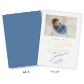 Invitation En Aluminium Photo Croix Bleue Garçon Baptême Or