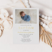 Invitation En Aluminium Photo Croix Bleue Garçon Baptême Or