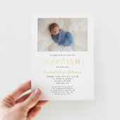 Invitation En Aluminium Photo Croix Bleue Garçon Baptême Or