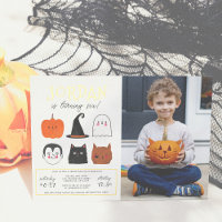 Photo d'anniversaire moderne Halloween amis feuill