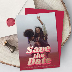 Invitation En Aluminium Photo d'annonce de mariage Viva Magenta Rétro des