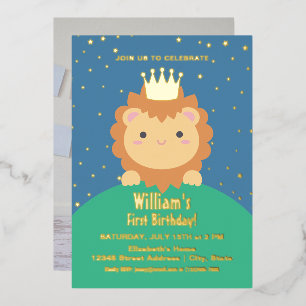 Invitation En Aluminium Photo de 1er anniversaire de Petit Garçon Lionceau