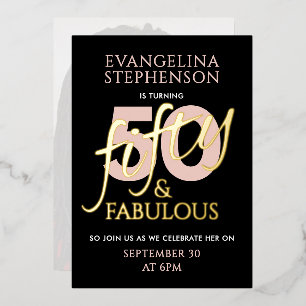 Invitation En Aluminium Photo de 50e anniversaire rose noir or fabuleux