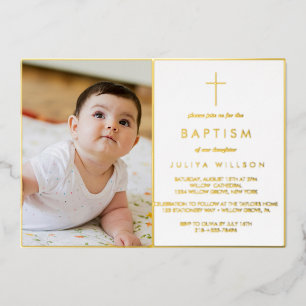 Invitation En Aluminium Photo de baptême Chic Gold