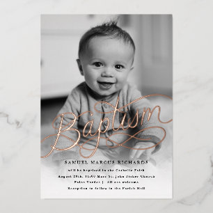 Invitation En Aluminium Photo de bébé Baptême Rose Gold