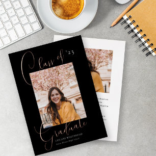 Invitation En Aluminium Photo de classe moderne de remise de diplômes noir