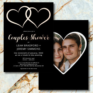 Invitation En Aluminium Photo de douche de couple noir blanc Deux cœurs mi