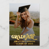 Invitation En Aluminium Photo de fête de fin d'études au feuillet d'or rét (Recto)