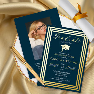 Invitation En Aluminium Photo de fin d'études Géométrique DK sarcelle Fête