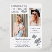 Invitation En Aluminium Photo de Graduation du script de papillon argent m (Recto)