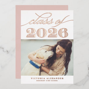 Invitation En Aluminium Photo de la promotion 2026 de style vintage Rose G