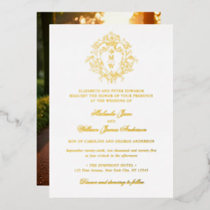 Invitation En Aluminium Photo de mariage au blason monogramme Régence vint