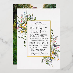 Invitation En Aluminium Photo de mariage aux fleurs sauvages aquarelle dél
