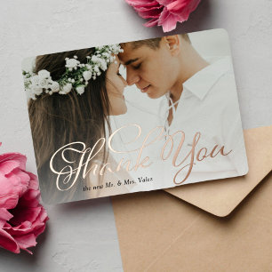 Invitation En Aluminium Photo de mariage avec remerciements élégants