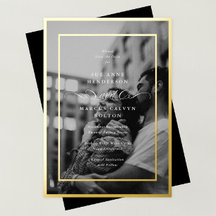 Invitation En Aluminium Photo de mariage formel avec cadre doré pour annon