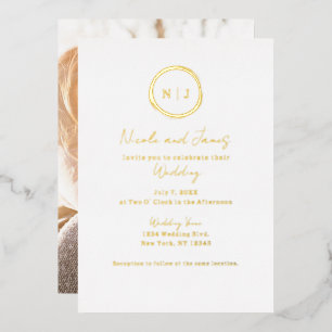 Invitation En Aluminium Photo de mariage minimaliste or blanc moderne glam