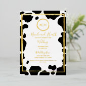 Invitation En Aluminium Photo de mariage moderne à bordure imprimée vache  (Debout devant)