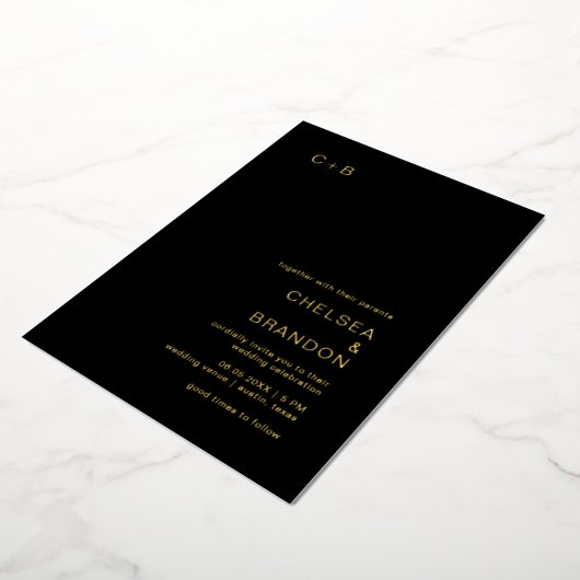 Invitation En Aluminium Photo de mariage moderne Chelsea Black (Rotation)